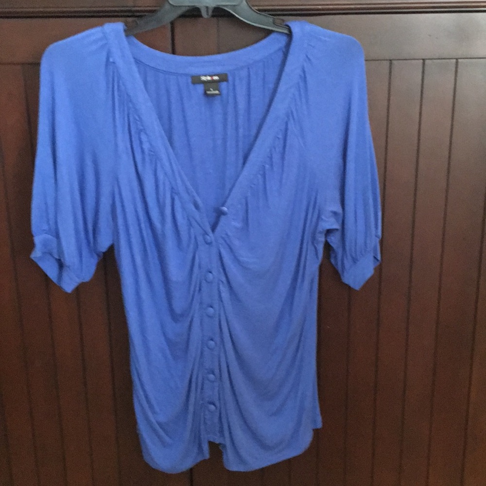 Blue knit dress top